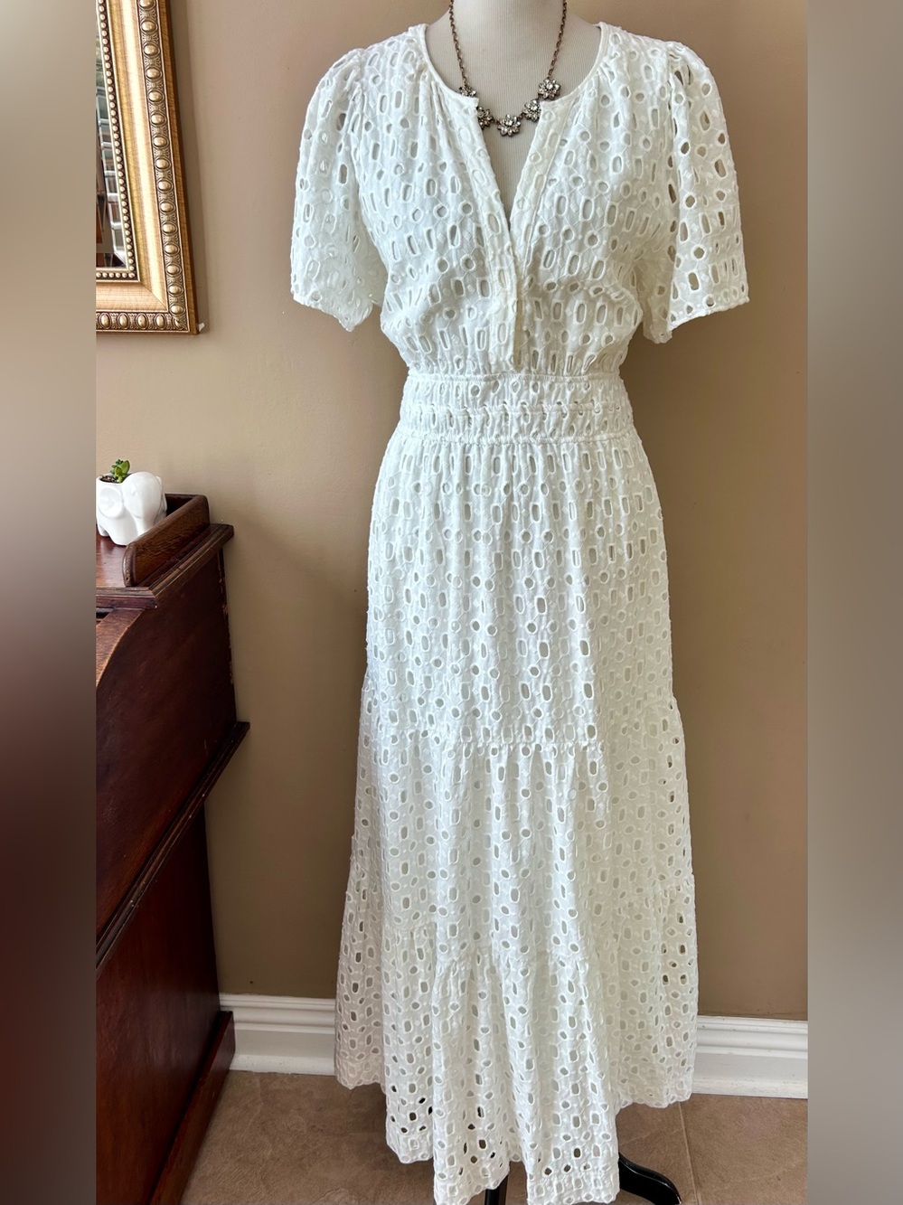 Anthropologie The Somerset Short Sleeve Maxi Dress White Eyelet Edition Size XL - Picture 2 of 16